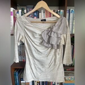Anthropologie Deletta Asymmetrical Ruffle Shoulder Top Draped Knit Blouse S